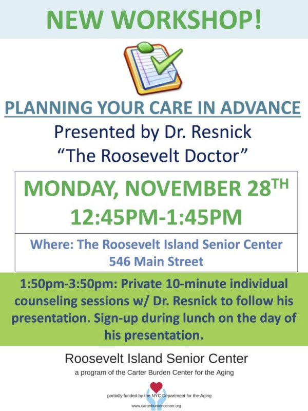 Plan Your Care In Advance with Dr. Jack Resnick at the Senior Center Plan Your Care In Advance with Dr. Jack Resnick at the Senior Center